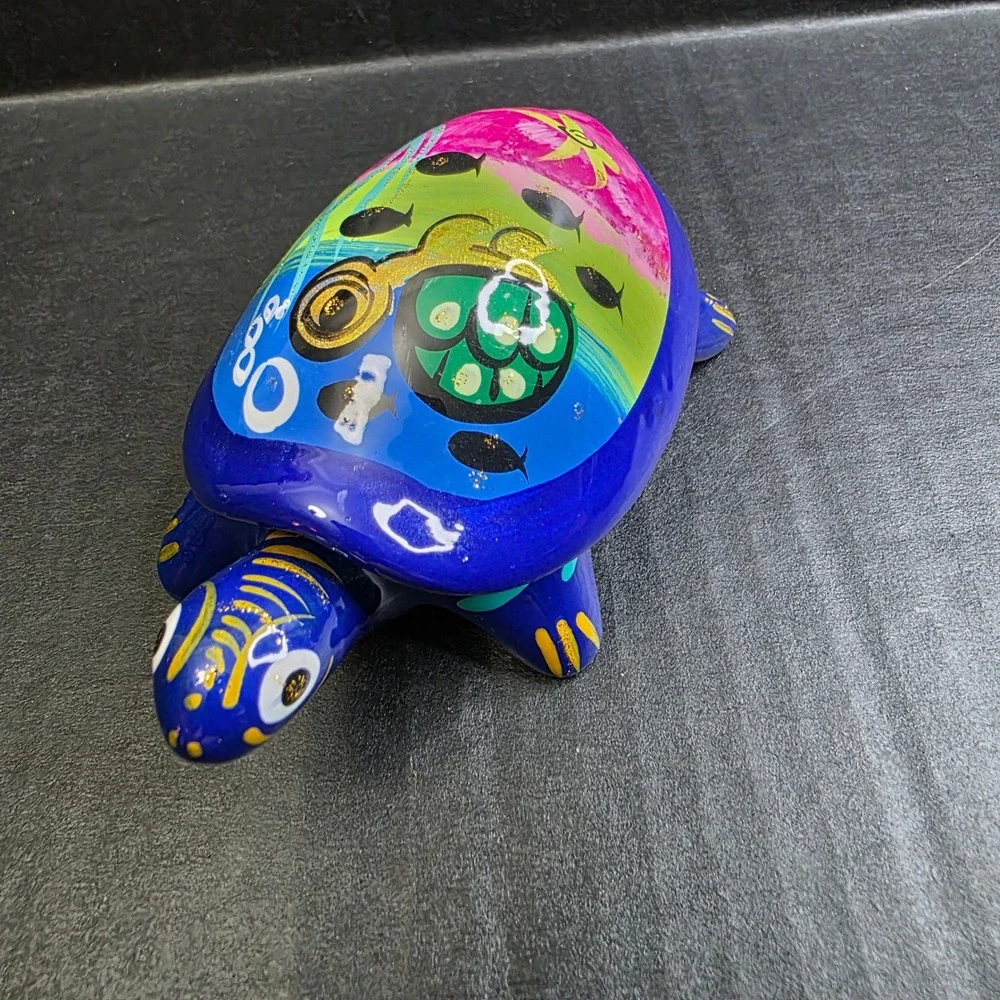 Folk Art Blue Ceramic Sea Turtle Trinket Box Talavera Decor Jewelry Dish